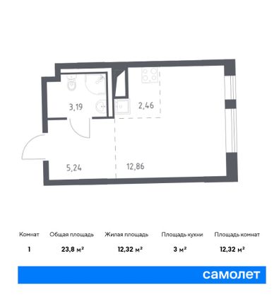 23,8 м², студия, 11/11 этаж