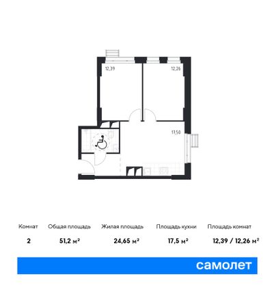 Продажа 2-комнатной квартиры 51,2 м², 26/31 этаж