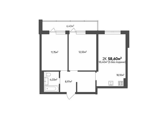Продажа 2-комнатной квартиры 58,6 м², 4/10 этаж