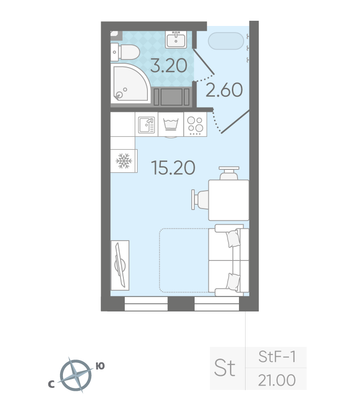 Продажа квартиры-студии 21 м², 4/25 этаж