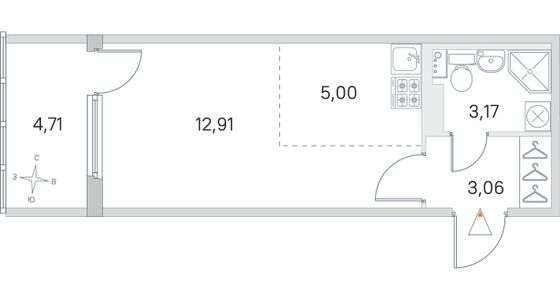 Продажа квартиры-студии 25,5 м², 3/4 этаж