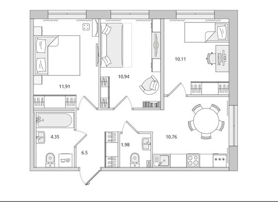 Продажа 3-комнатной квартиры 56,5 м², 1/16 этаж