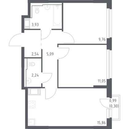 50,8 м², 2-комн. квартира, 10/11 этаж