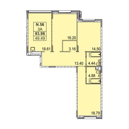 94 м², 3-комн. квартира, 1/5 этаж