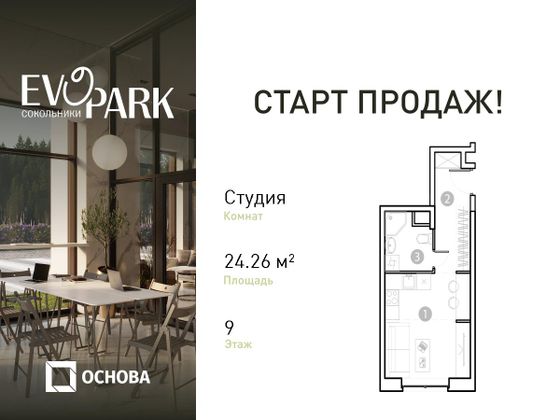 24,3 м², студия, 9/20 этаж