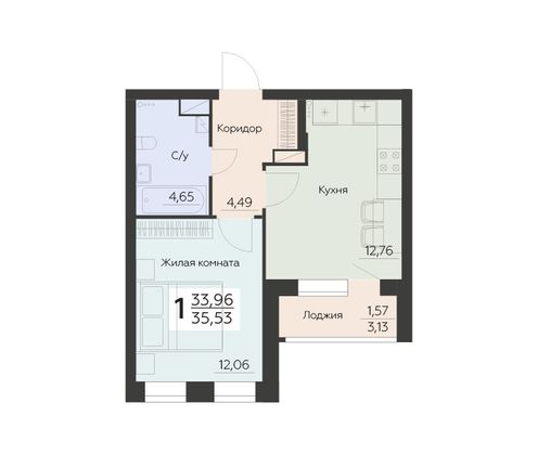 Продажа 1-комнатной квартиры 35,5 м², 7 этаж