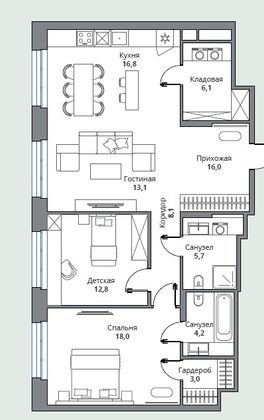 Продажа 3-комнатной квартиры 92,5 м², 11/18 этаж