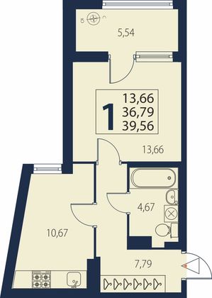 Продажа 1-комнатной квартиры 39,6 м², 11/27 этаж
