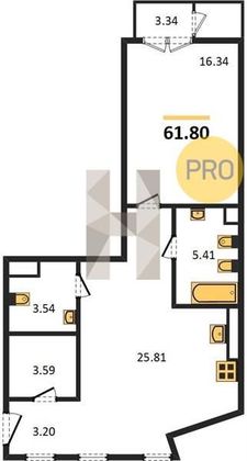 Продажа 1-комнатной квартиры 61,8 м², 2/9 этаж