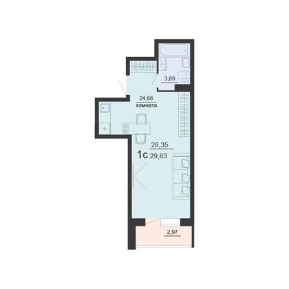 Продажа 1-комнатной квартиры 29,8 м², 11/20 этаж