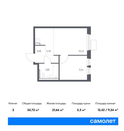 34,7 м², 1-комн. квартира, 11/17 этаж