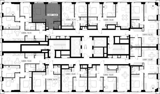 Продажа 1-комнатной квартиры 34,8 м², 38/48 этаж