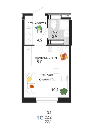 Продажа квартиры-студии 22,2 м², 17/19 этаж