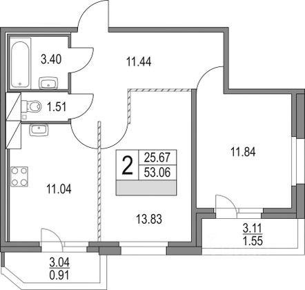 Продажа 2-комнатной квартиры 55,5 м², 4/23 этаж