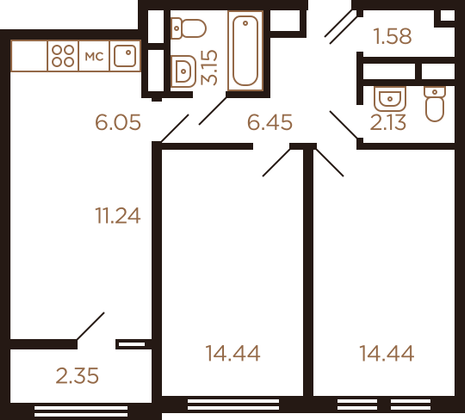 Продажа 3-комнатной квартиры 59,4 м², 6/8 этаж