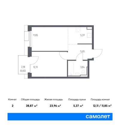 38,9 м², 1-комн. квартира, 6/23 этаж