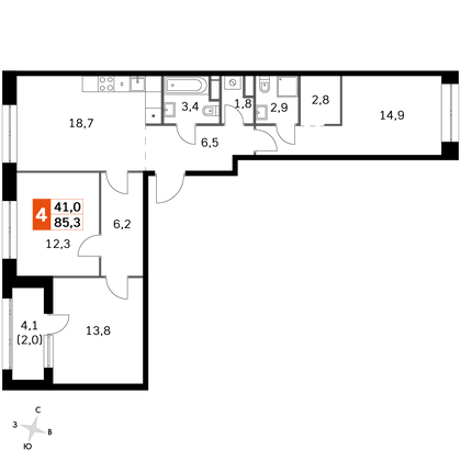 85,8 м², 3-комн. квартира, 24/26 этаж