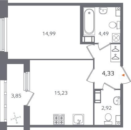 Продажа 1-комнатной квартиры 43,9 м², 3/15 этаж