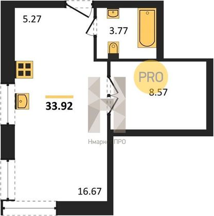 Продажа 1-комнатной квартиры 33,9 м², 4/25 этаж