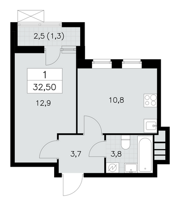 32,5 м², 1-комн. квартира, 18/18 этаж