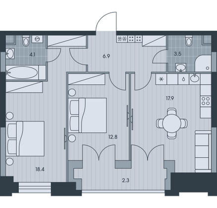 65,9 м², 3-комн. квартира, 31/34 этаж