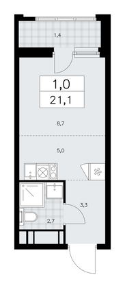 21,1 м², 1-комн. квартира, 14/16 этаж