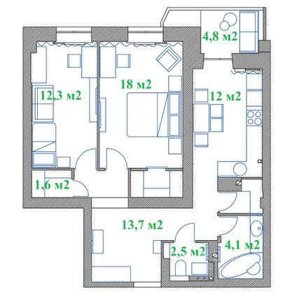 Продажа 2-комнатной квартиры 70 м², 12/18 этаж