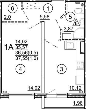 Продажа 1-комнатной квартиры 38 м², 12/18 этаж