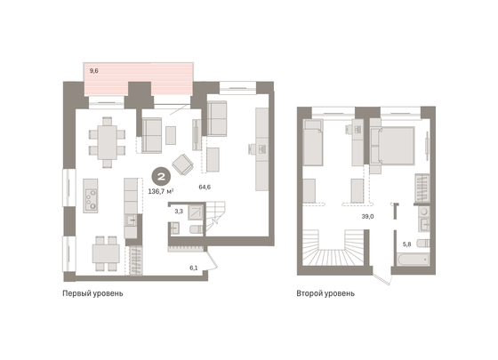 136,6 м², 3-комн. квартира, 1/9 этаж