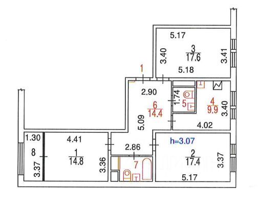 Продажа 3-комнатной квартиры 86,7 м², 1/9 этаж