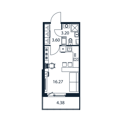 Продажа квартиры-студии 24,4 м², 5/12 этаж