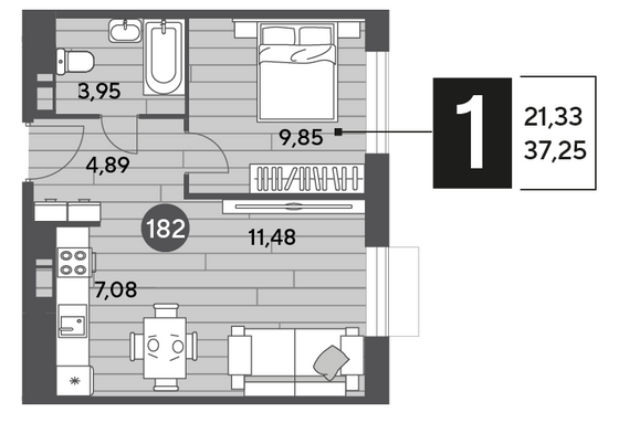 Продажа 1-комнатной квартиры 37,3 м², 9/15 этаж