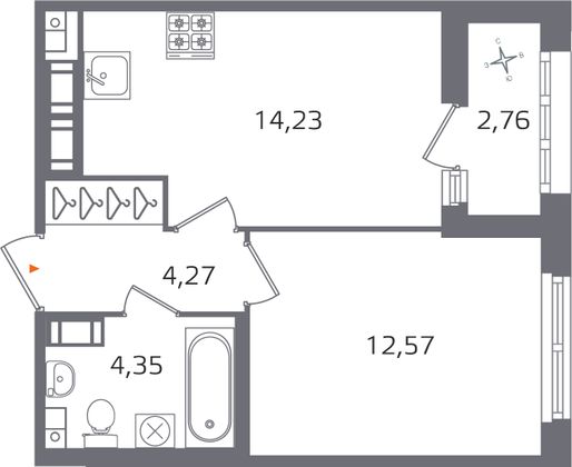 Продажа 1-комнатной квартиры 36,8 м², 16/17 этаж