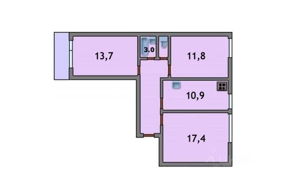 Продажа 3-комнатной квартиры 65,8 м², 6/12 этаж