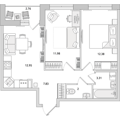 Продажа 2-комнатной квартиры 53,2 м², 2/22 этаж