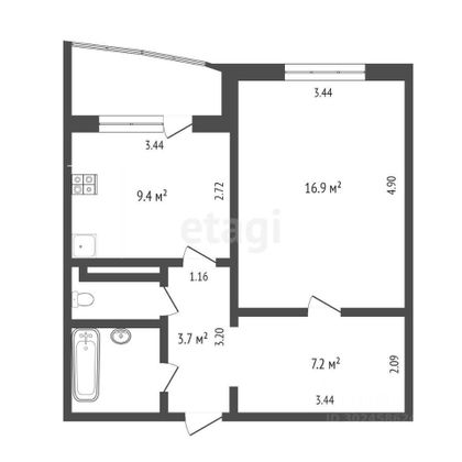 Продажа 1-комнатной квартиры 42,9 м², 7/14 этаж