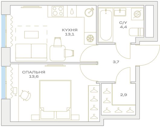 Продажа 1-комнатной квартиры 37,7 м², 19/23 этаж