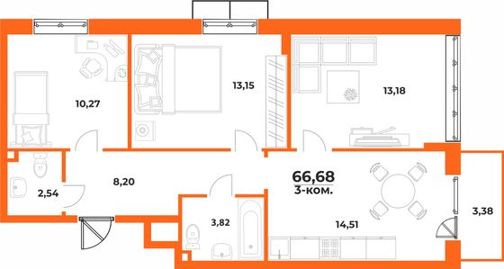 Продажа 3-комнатной квартиры 66,7 м², 9/10 этаж