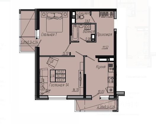 Продажа 2-комнатной квартиры 60 м², 2/20 этаж