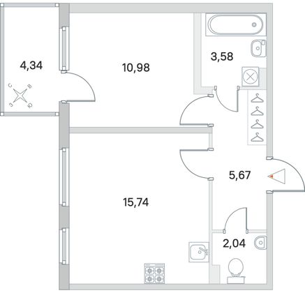 Продажа 1-комнатной квартиры 39,3 м², 1/4 этаж