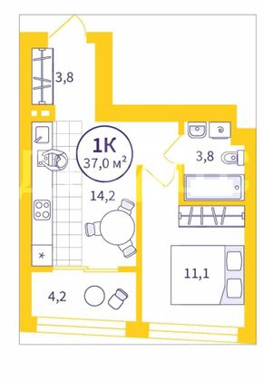 Продажа 1-комнатной квартиры 37 м², 24/32 этаж