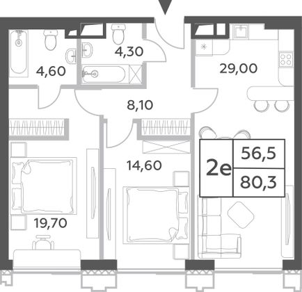 80,3 м², 3-комн. квартира, 28/52 этаж