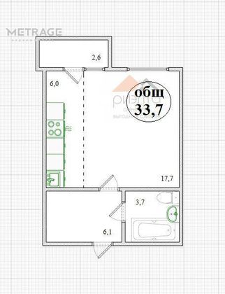 Продажа 1-комнатной квартиры 33,7 м², 3/13 этаж