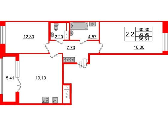 Продажа 2-комнатной квартиры 63,9 м², 4/12 этаж