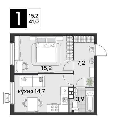 Продажа 1-комнатной квартиры 41 м², 5/9 этаж