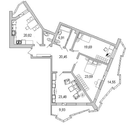 Продажа 3-комнатной квартиры 126,6 м², 13/23 этаж