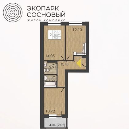 53 м², 2-комн. квартира, 2/4 этаж