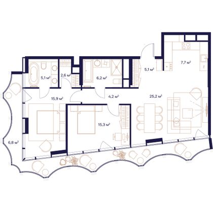 94,1 м², 2-комн. квартира, 4/24 этаж