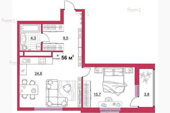 Продажа 2-комнатной квартиры 56 м², 2/32 этаж