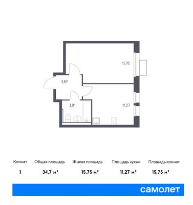 34,7 м², 1-комн. квартира, 8/17 этаж